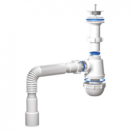 Сифон Ани Грот с литой горловиной (выпуском) и с отводом стиральной машины, под мойку 1.1/2"x40