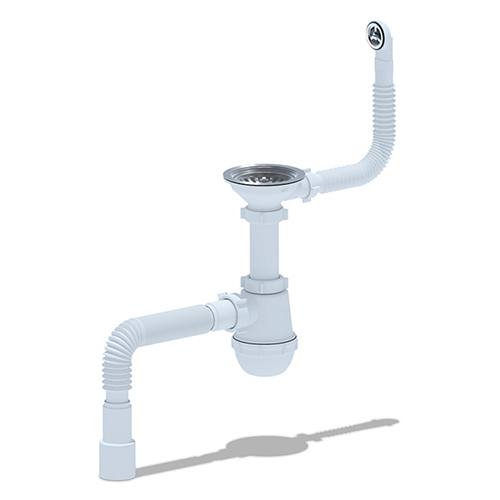 Новый товар «Cифон Ани Грот (под мойку) 3 1/2 дюйма 40 мм с гибким переливом и гибкой трубой 40хх40/50 мм»