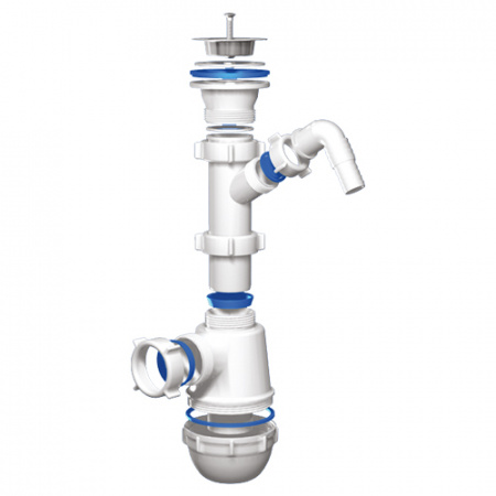 Сифон Ани Грот с выпуском из нержавеющей стали и с отводом стиральной машины, под мойку 1.1/2"x40