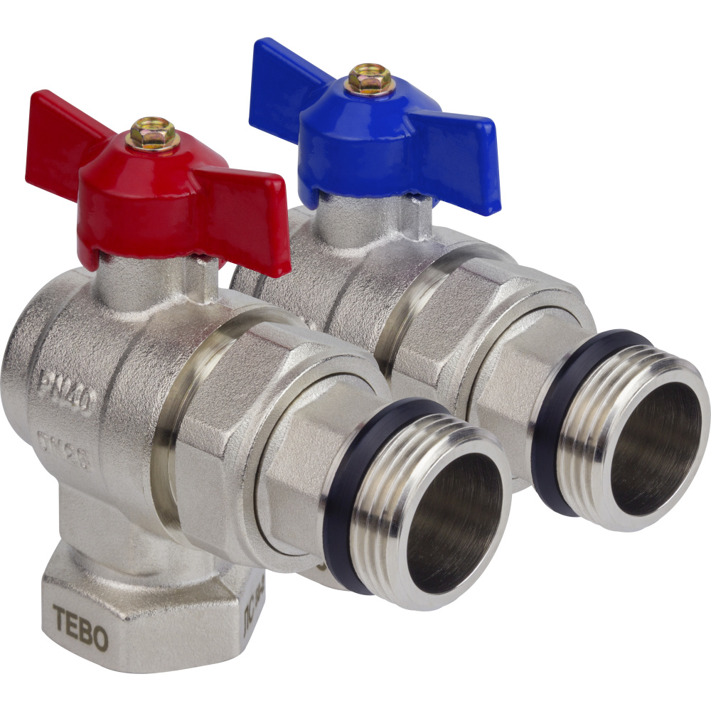 Новый товар «Кран шаровой TEBO без термометра, угловой, ручка-бабочка (красная и синяя)»