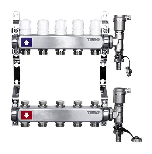 Купить Коллекторная группа TEBO с дренажным краном и воздухоотводчиком